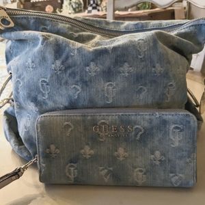 GUESS denim bag with matching wallet